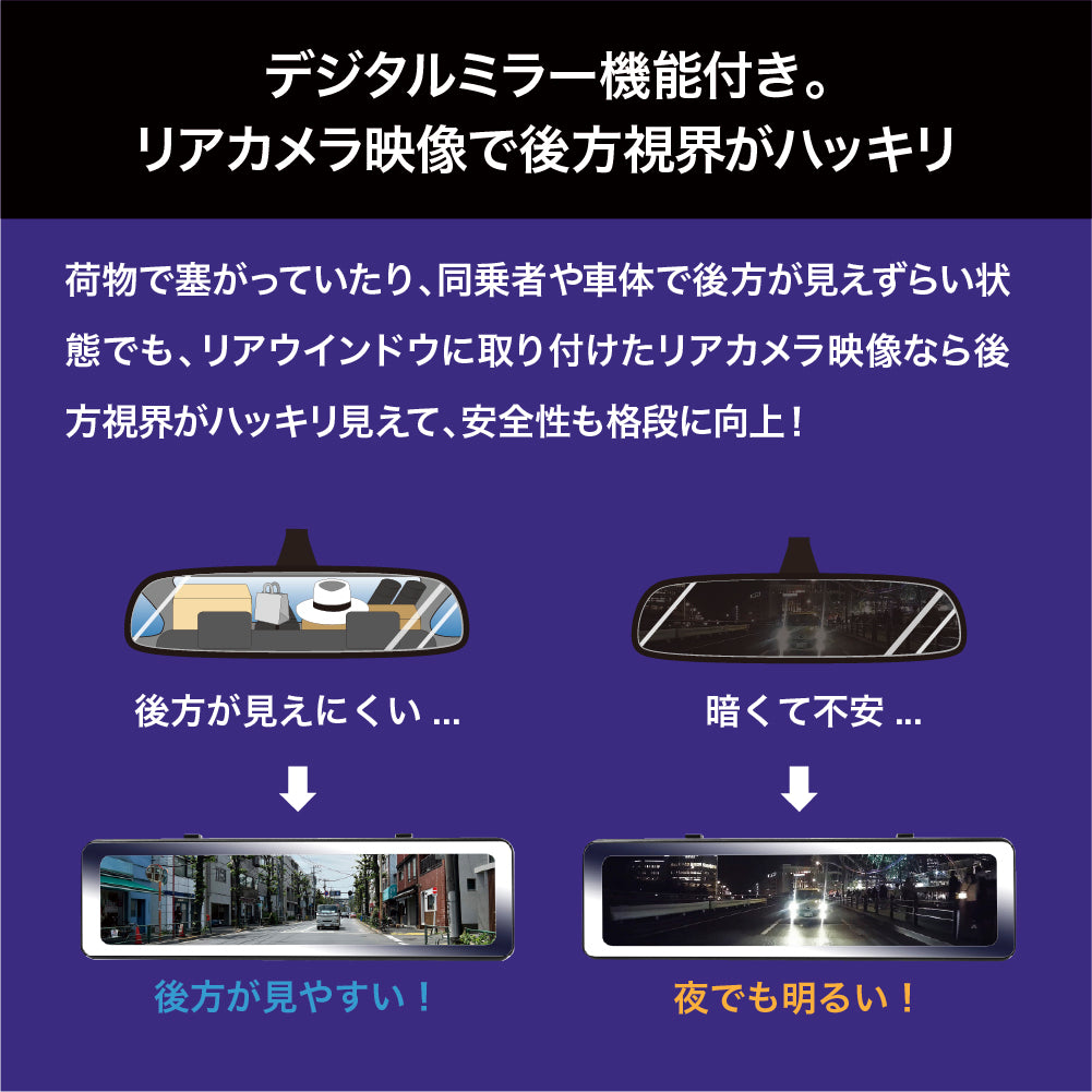 【新商品!!】innowa HORIZON 2 デジタルルームミラー機能付き ドライブレコーダー 前後2カメラ フロントカメラ分離式 前後200万画素 STARVIS FullHD GPS搭載