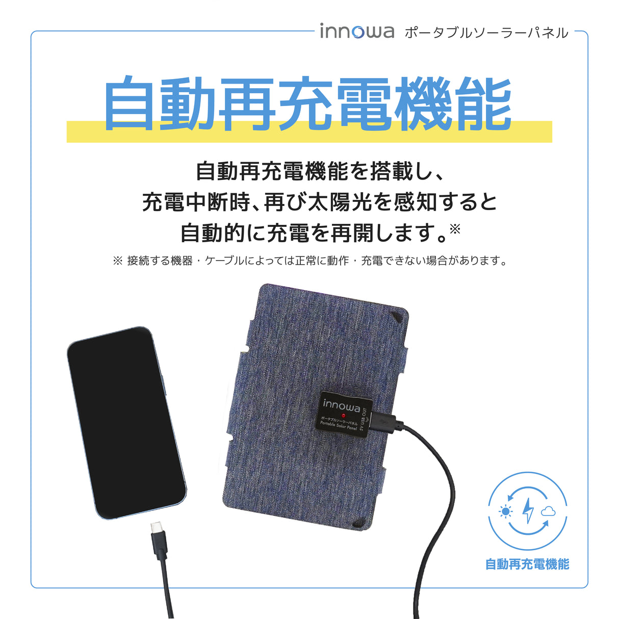 innowa ポータブルソーラーパネル(ネイビー) 持ち運び便利なコンパクトサイズ!