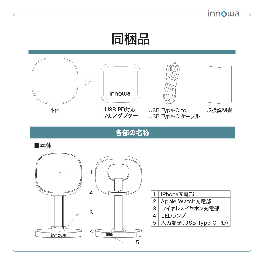innowa 3in1 ワイヤレス充電ステーション(ACアダプター付属)