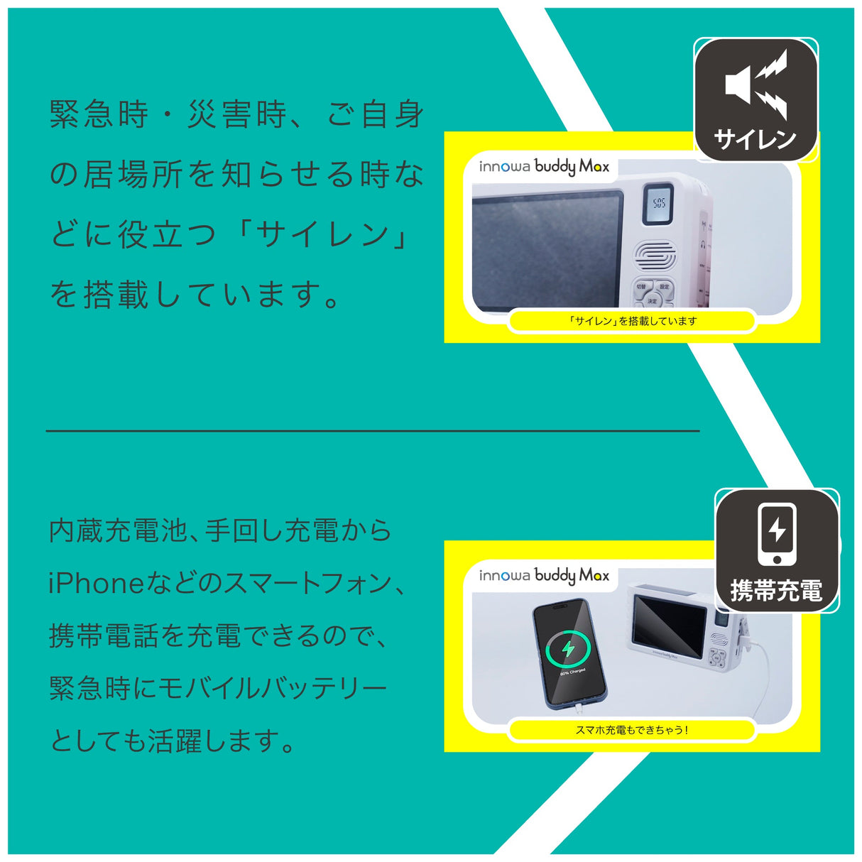 innowa buddy Max ソーラー充電 手回し ポータブルテレビ・ラジオ 4WAY電源 LEDライト モバイルバッテリー 防災 アウトドア