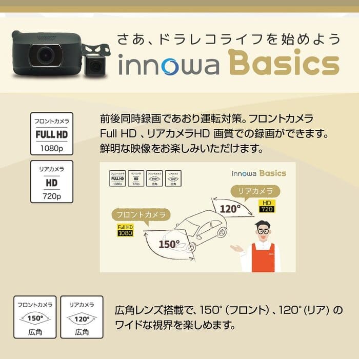 innowa Basics  イノワ ベーシック  前後2カメラ ドライブレコーダー シガープラグモデル