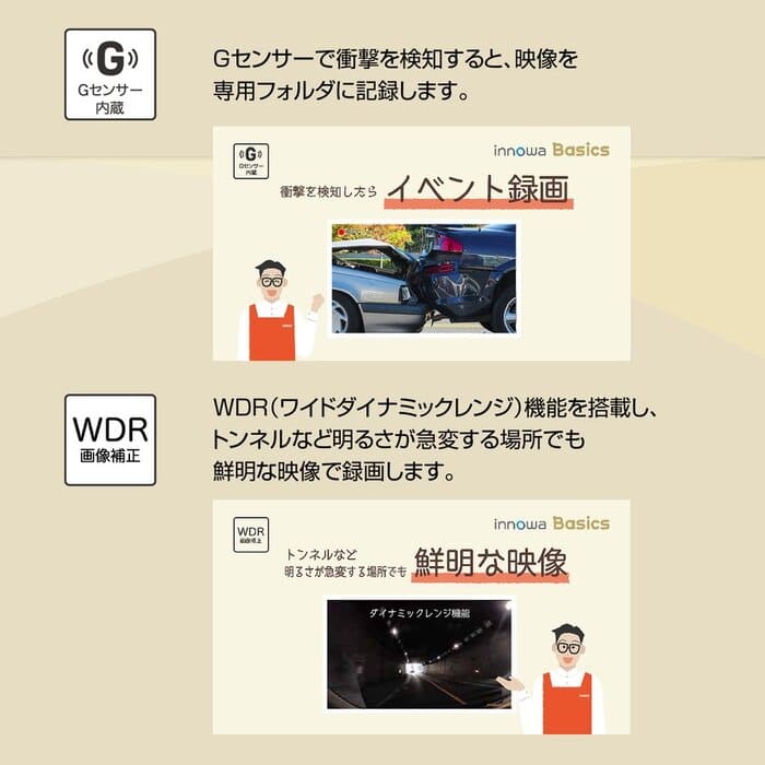 innowa Basics  イノワ ベーシック  前後2カメラ ドライブレコーダー シガープラグモデル