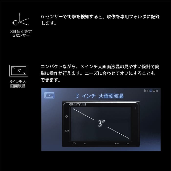 innowa GRAVITY パワーセット 前後2カメラ ドライブレコーダー