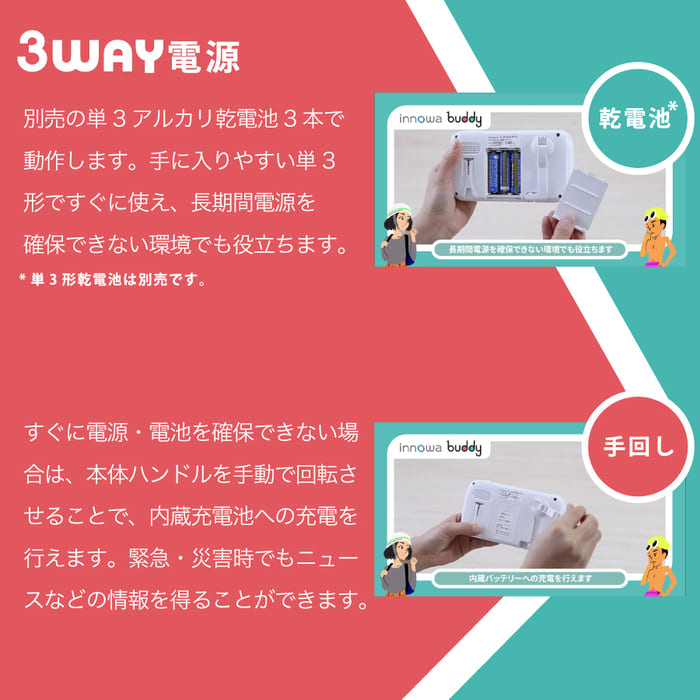 innowa(イノワ) buddy 手回し ポータブルテレビ・ラジオ 3WAY充電 モバイルバッテリー