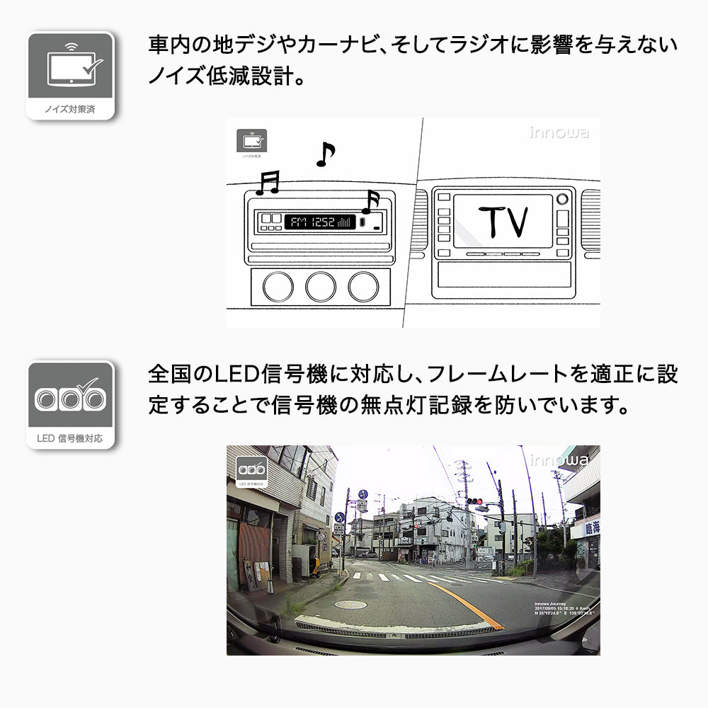 innowa Journey Plus S 次世代の無線LAN対応ドライブレコーダー(リアカメラ付)