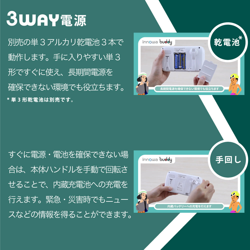 innowa buddy (Olive) 手回し ポータブルテレビ・ラジオ 3WAY電源 LEDライト モバイルバッテリー 防災 アウトドア