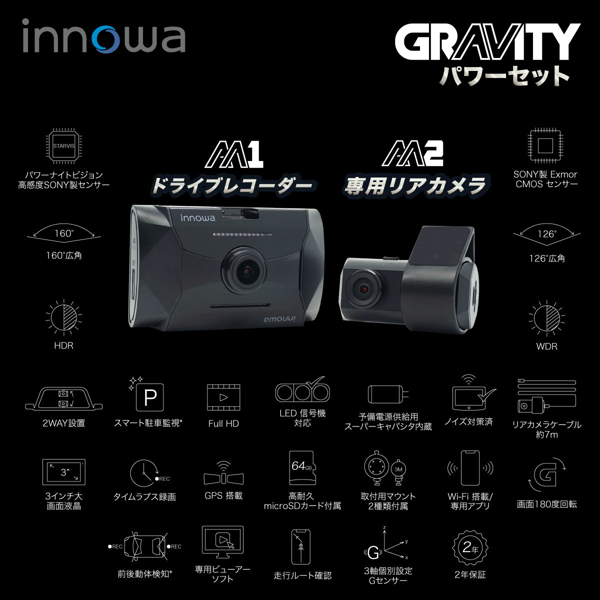 innowa GRAVITY M2 （M1 専用リアカメラ)ドライブレコーダー