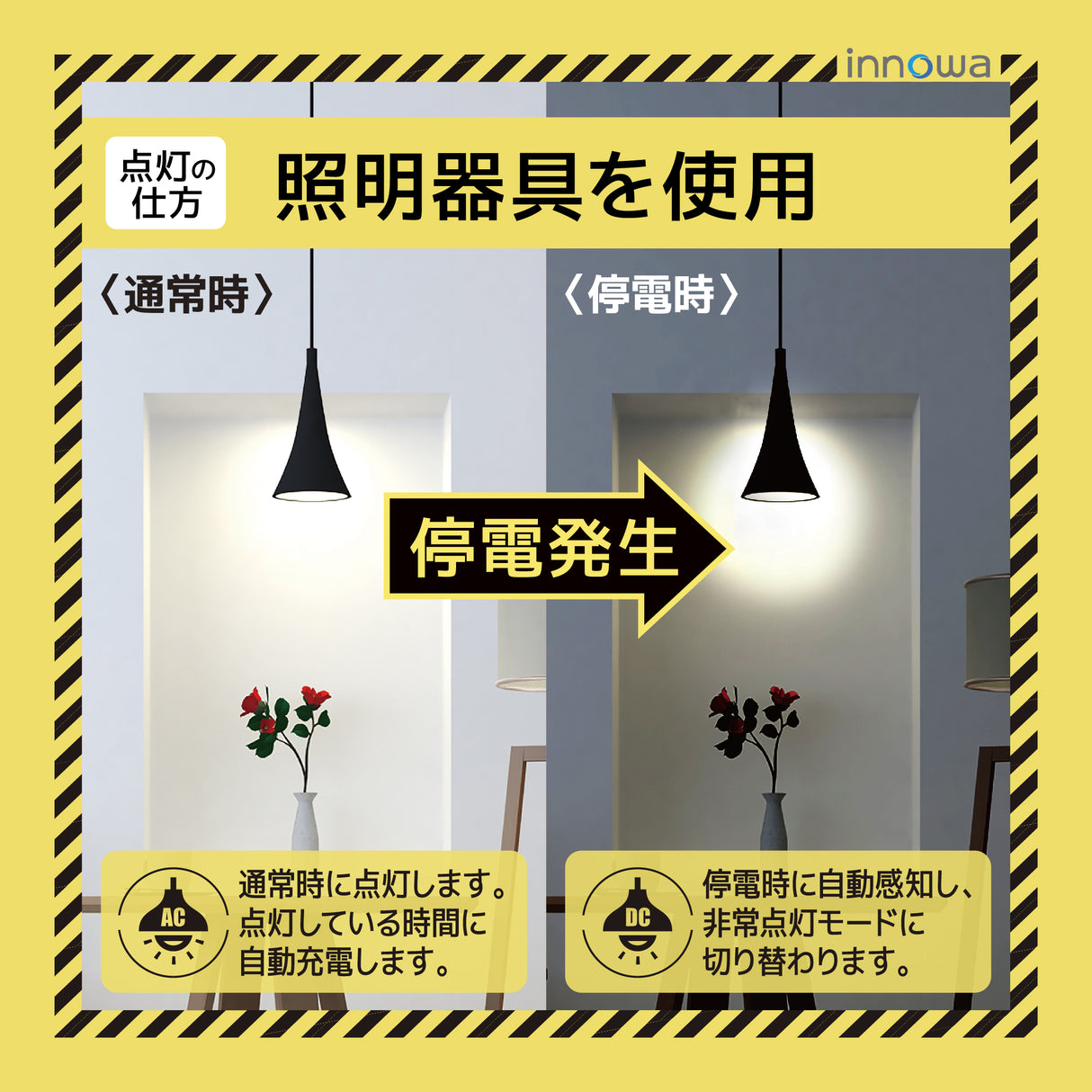 【2個でお得】innowa 防災LED電球（電球色）停電時も安心の灯り バッテリー内蔵型