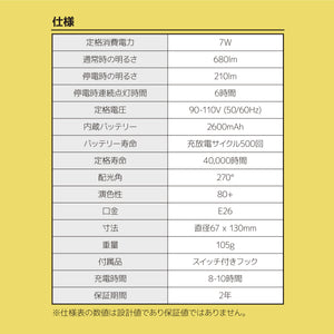 【2個でお得】innowa 防災LED電球（昼白色）停電時も安心の灯り バッテリー内蔵型