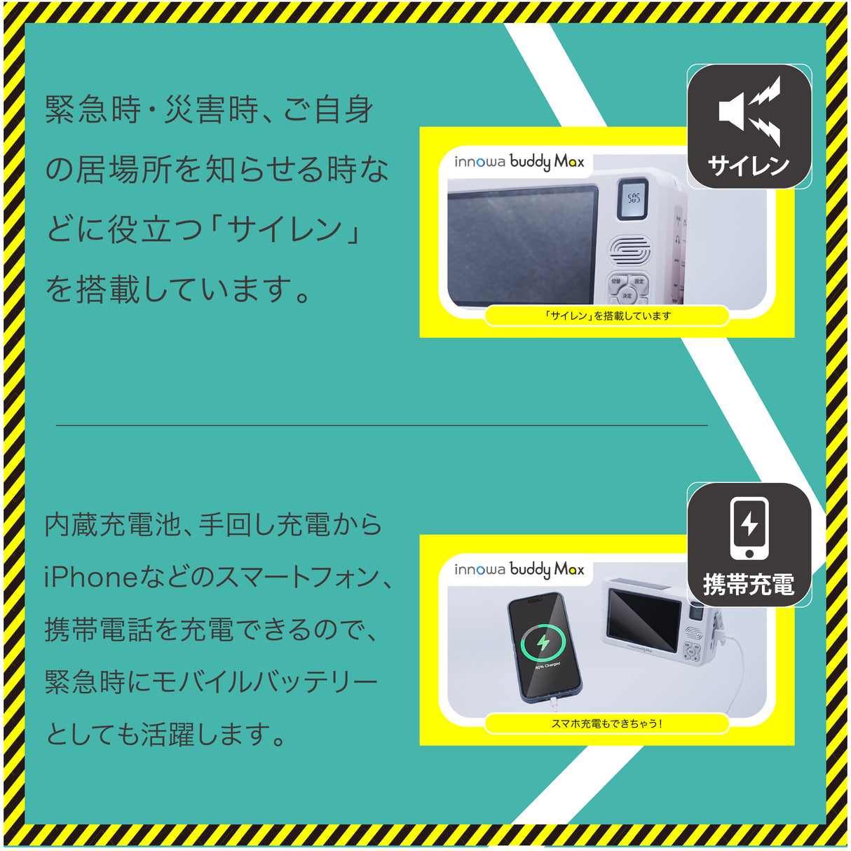 innowa buddy Max 防災安心セット ソーラー充電 手回し ポータブルテレビ・ラジオ 4WAY電源 LEDライト モバイルバッテリー 防災 アウトドア