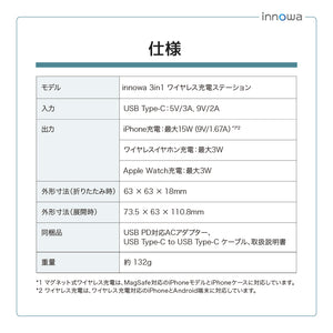 innowa 3in1 ワイヤレス充電ステーション(ACアダプター付属)