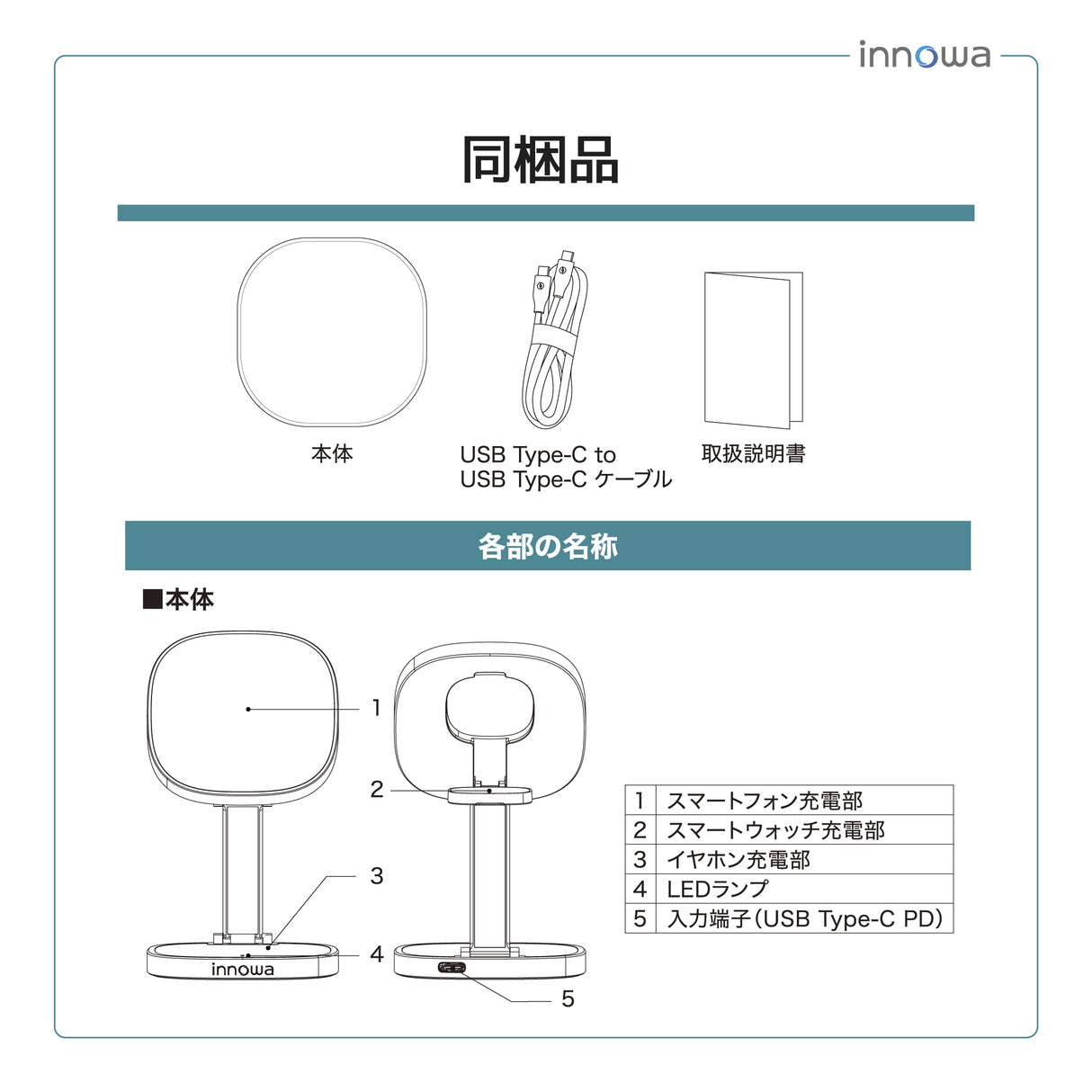 innowa 3in1 ワイヤレス充電ステーション(ACアダプターなし)