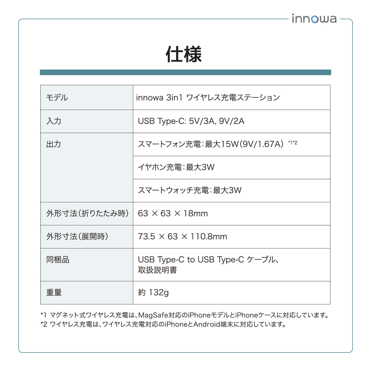 innowa 3in1 ワイヤレス充電ステーション(ACアダプターなし)