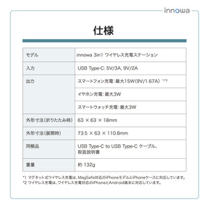 innowa 3in1 ワイヤレス充電ステーション(ACアダプターなし)