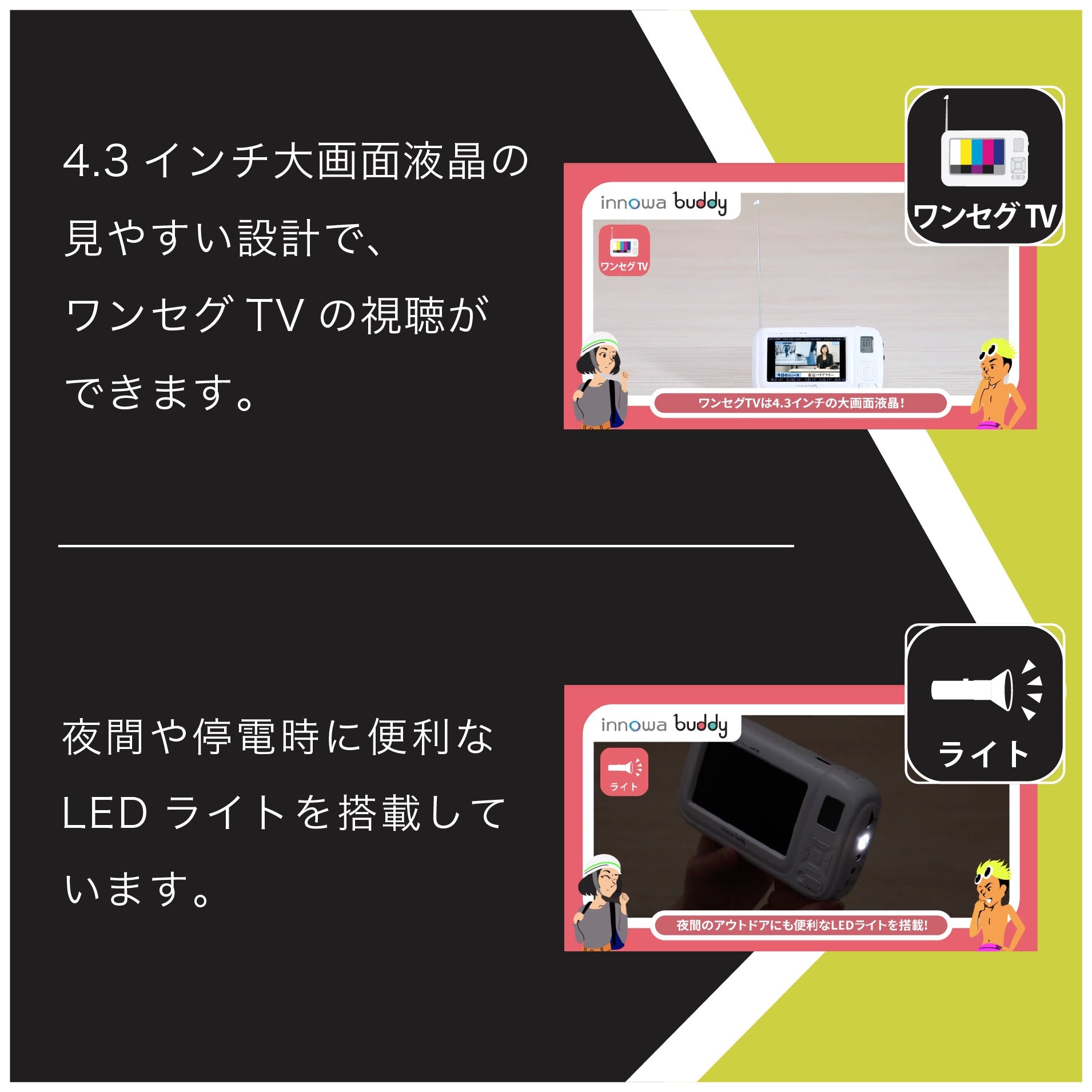 innowa buddy (Black) 手回し ポータブルテレビ・ラジオ 3WAY電源 LEDライト モバイルバッテリー 防災 アウトドア –  innowa 公式サイト