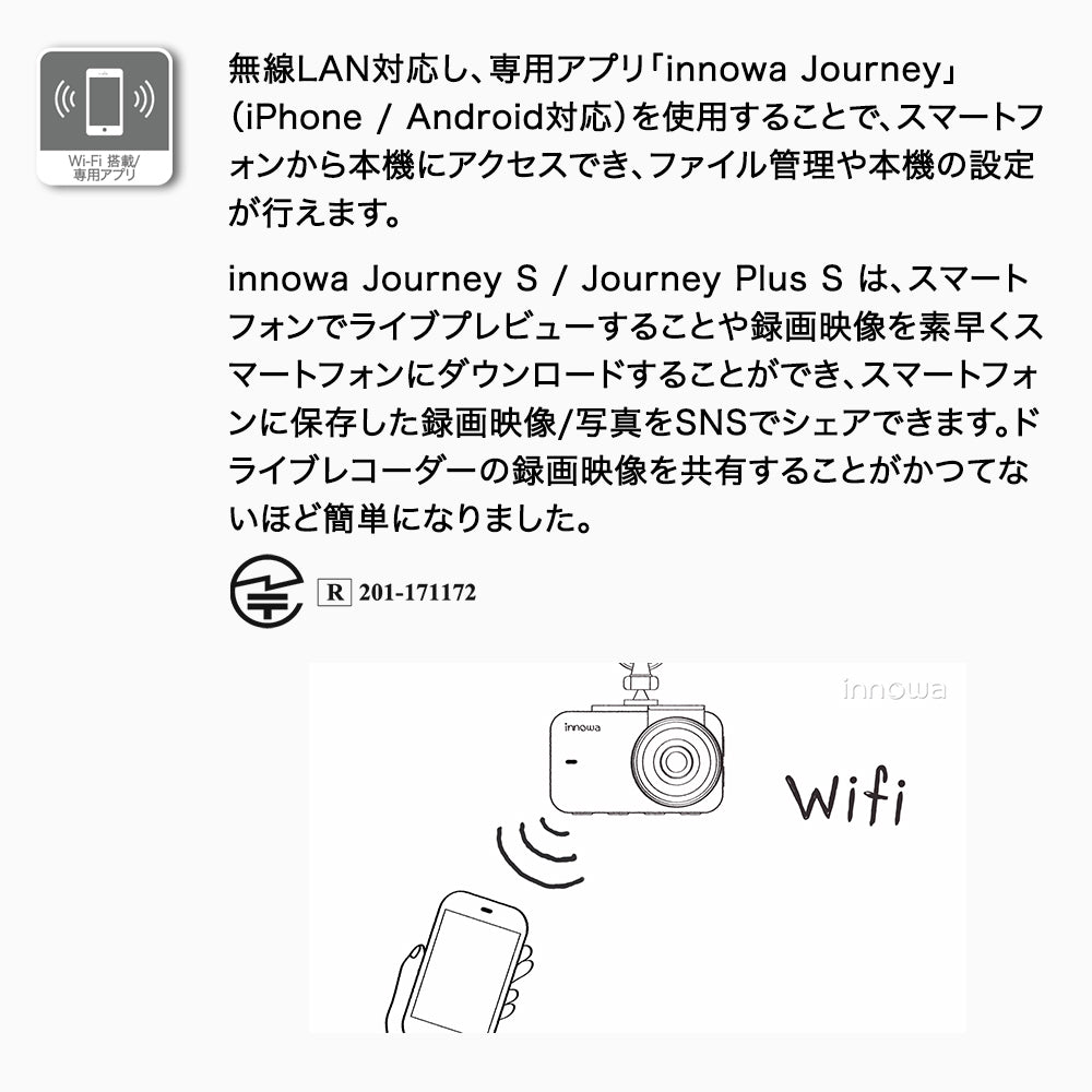 innowa Journey Plus S 次世代の無線LAN対応ドライブレコーダー